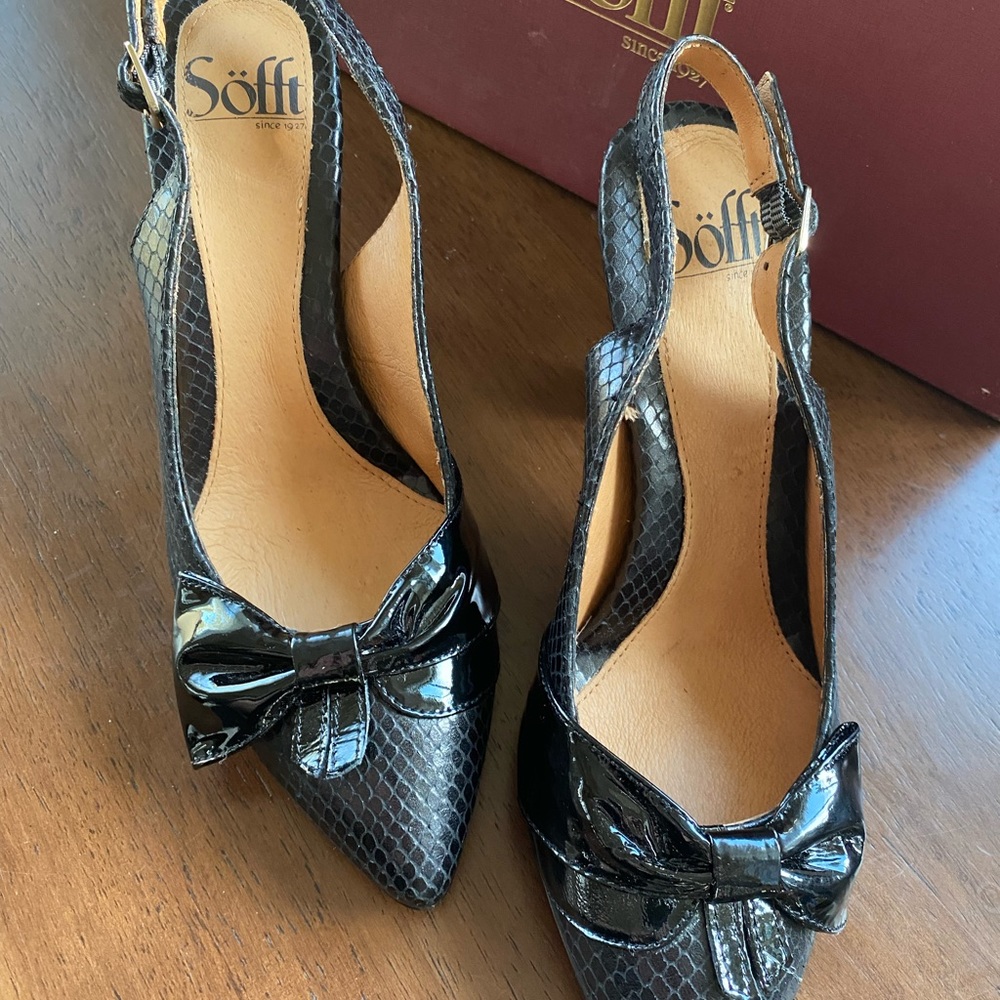 Sofft Brand Black Python Print Slingback Heels - image 2